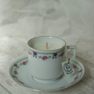 bougie cookie chocolat dans tasse ancienne fait a la main en france cire de soja
